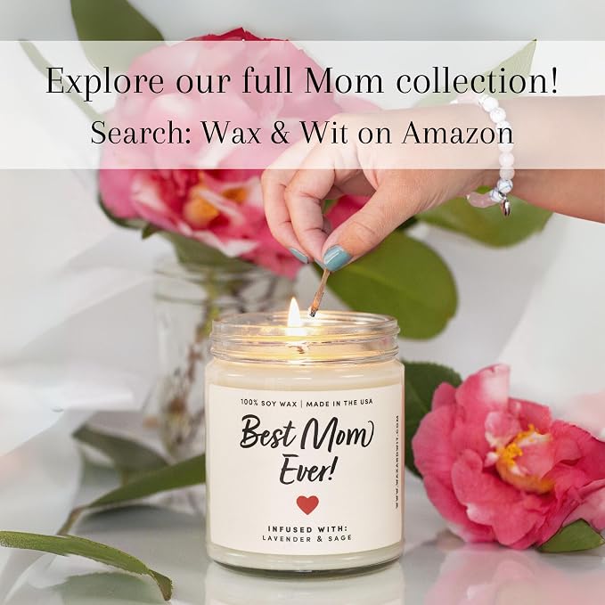 Best Mom Ever Mothers Day Candle – Gift for Mom from Daughter Son Kids Husband, 9oz Hand Poured Soy Wax, 50 Hour Burn, Lavender & Sage Scented, Mother's Day Candle Gifts Birthday Present