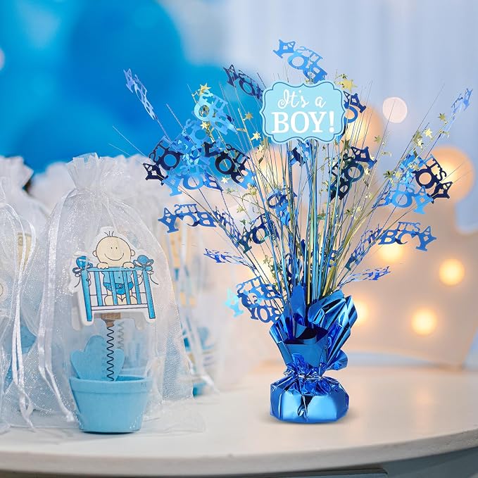 Wenqik 9 Pcs Baby Shower Foil Spray Centerpiece It's a Boy Table Centerpiece Gender Reveal Birthday Party Decors Metallic Table Decoration for Home Baby Shower Party Celebrations, Blue