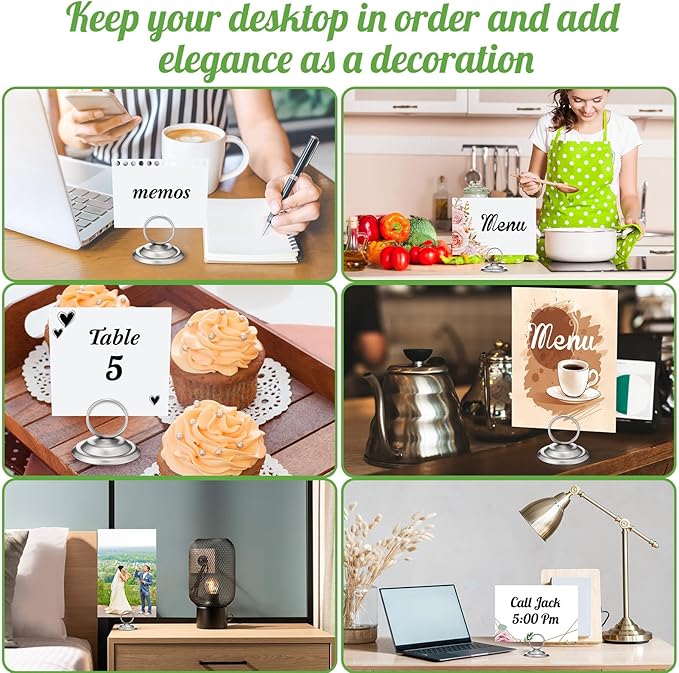 MotiMind 24 Pcs Table Number Holders-Metal Place Card Holders Table Number Stands Tabletop Sign Stands for Photos, Menu, Memo, Notes, Wedding, Restaurant, Banquet, Birthday(Matte Silver)