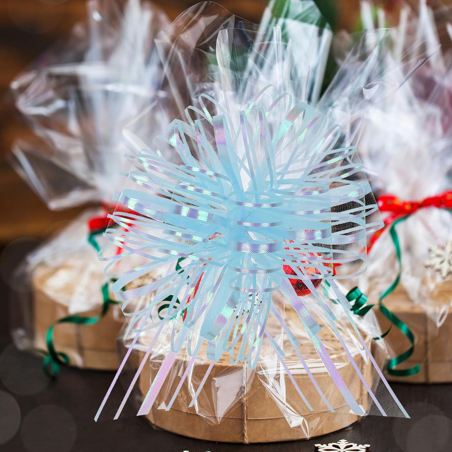 12 Pieces Large Organza Pull Bows,6 Inches Pull Bows for Gift Wrapping,Basket and Wedding Decoration,Holiday and Birthday Presents Wrapping Bows,Christmas Bows for Gift Wrapping