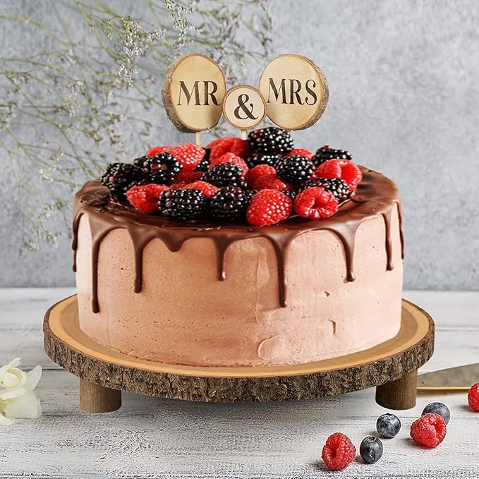 Rustic Wood Cake Stand - 11-13 Inch Wooden Slice with Legs for Elegant Wedding, Birthday, & Woodland-Themed Parties(1Pcs)