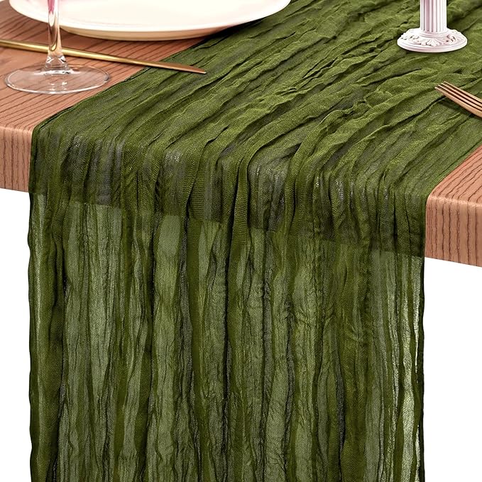 20 Pack Olive Green Cheesecloth Table Runner 10FT Boho Gauze Cheese Cloth Table Runners Romantic Rustic Sheer Table Decorations for Wedding Party Baby Shower Birthday Holiday Home