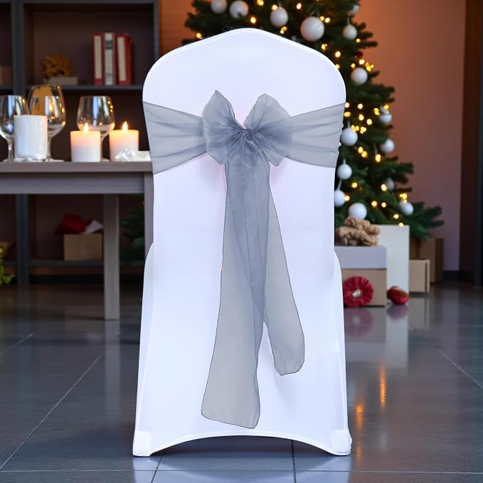 MDS® Pack of 50 Organza Chair Sashes for Wedding Decoration, Reusable Sheer Chair Bows for Banquet Chair Cover, Reception, Bridal Shower, Baby Shower, Birthday Party & Special Events - Dusty Blue