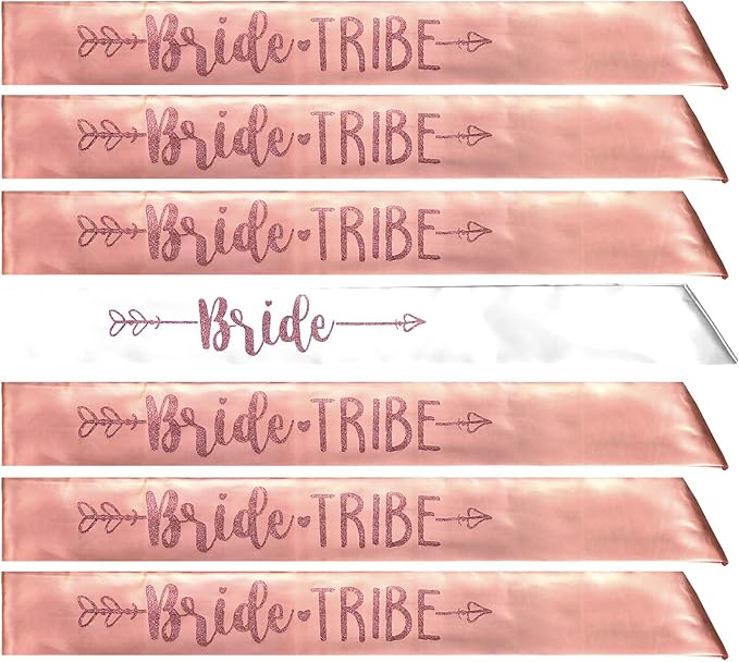 Bride Tribe 7pc or 10pc Satin Sash Set - Sophisticated & Fun Party Favors for Bachelorette Party, Bridal Shower & Wedding Party (Rose Gold, 7pc Set)