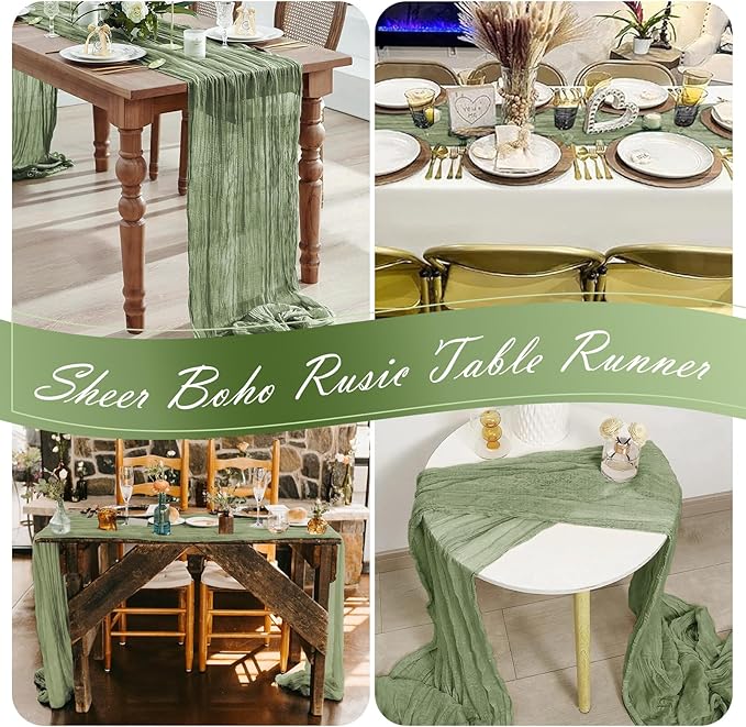 15 Pack Sage Green Cheesecloth Table Runner 17 x 108 inch Cheese Cloth Table Runners 9ft Green Table Runner Rustic Romantic Sheer Gauze Runner for Wedding Party Baby Shower Table Decoration