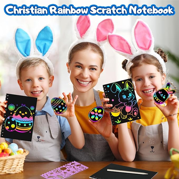 Rainbow Scratch Paper Party Favors: 24 Pack Christian Rainbow Scratch Notebook, Goodie Bags Stuffers Coloring Books Party Favors for Kids 3-12, Bulk Classroom Birthday Gifts for Student
