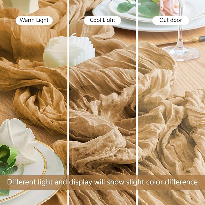 Wokceer Cheesecloth Table Runner 6Pack 10FT Khaki Boho Gauze Cheese Cloth Table Runner for Party Long Rustic Sheer Table Runners for Baby Bridal Shower Wedding Easter Table Decor