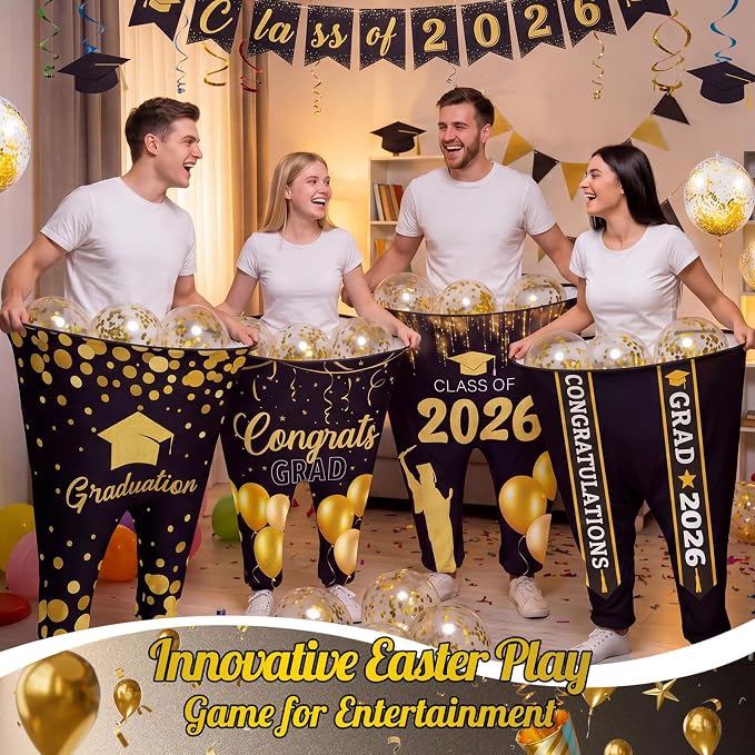 Graduation Party Games, 21 Pcs Granny Pants Outdoor Game Set, Giant Graduation Pants with Pump, Bouncy Balls & Novelty Glasses, Toss Game for High School College Class of 2026 Party