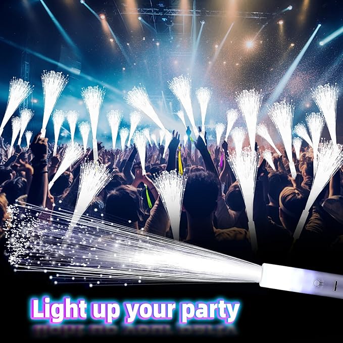 SHQDD 36 PCS White Fiber Optic Sticks, LED Fiber Wands, Fiber Optic Wand with 3 Light Modes, Glow in the Dark Party Supplies, Wedding Party Supplies, for Wedding, New Year, Birthday, Carnival