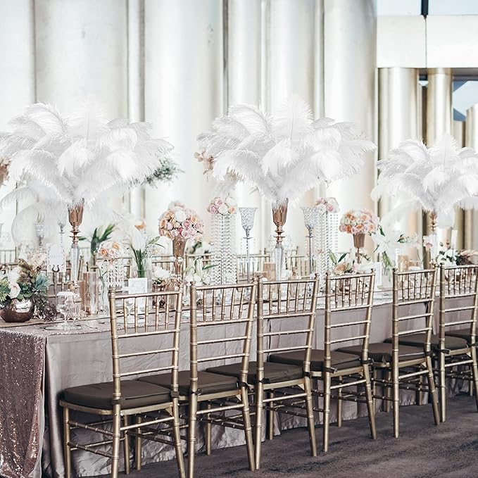 Retrowavy 50 Pcs 14-16 Inches Large Natural Ostrich Feathers Bulk for Centerpieces for Wedding Party Centerpieces Home Decoration Flower Arrangement (White)