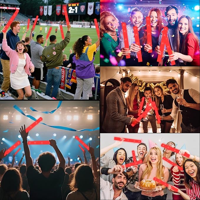 Foam Glow Sticks Bulk, 40 Pack Red Light Up Foam Sticks 3 Modes Flashing, Glow Party Supplies for Valentine's Day, Wedding,Raves, Carnival, Concert, 4th of July, Halloween, Christmas