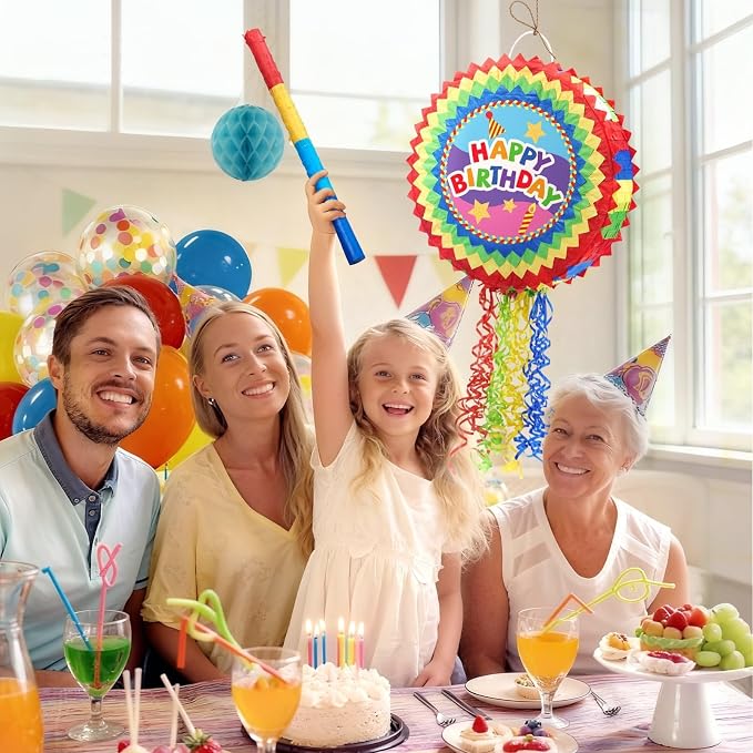 WERNNSAI Happy Birthday Piñata - Happy Birthday Party Games for Kids Birthday-themed Party Supplies Sunflower Party Decorations Mexican Color Design Sunshine Decor Favors with Stick & Blindfold