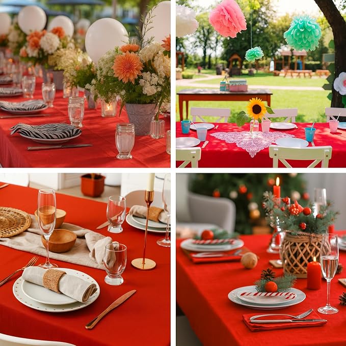 Fixwal 2 Pack Red 60 x 102 Inch Rectangle Tablecloths, Reusable Heavy Duty Washable Polyester Table Covers for 6 Ft Tables, Party, Birthday, Christmas, Anniversary