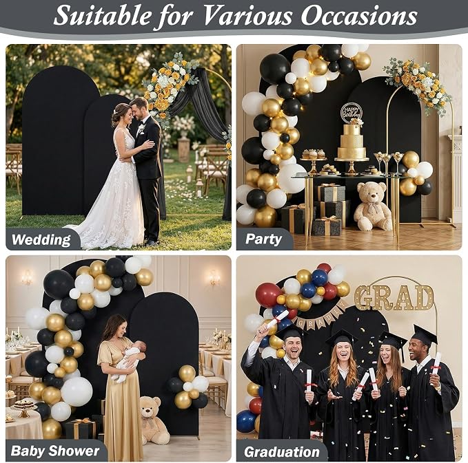 Arttown Arch Backdrop Stand and Cover Set 7.2FT and 6FT Wedding Arch Backdrop Stands and Matching Black Cover Set Suitable for Wedding Celebration Birthday Party Graduation Ceremony Event Decoration