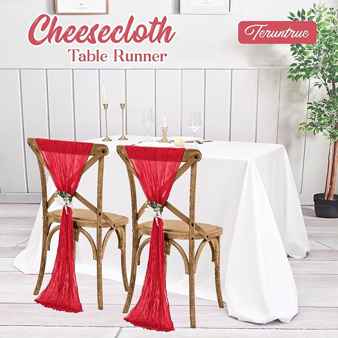 6 Pack Red Table Runner 10FT Long Cheesecloth Table Runner Cheese Cloth Gauze for Wedding Party Birthday Decoration-Red