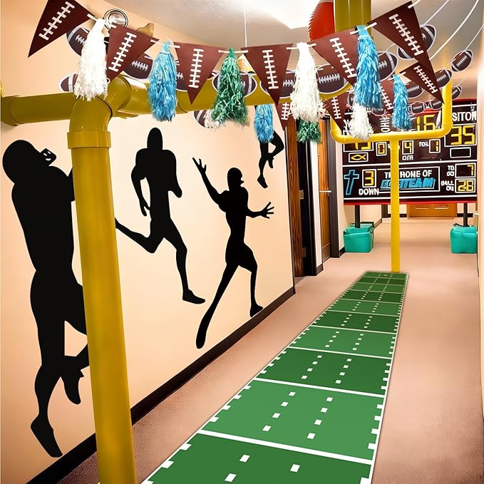 VioraWhite 15 Pcs Football Party Classroom Decorations 9.8 ft Field Aisle Rug, Black Pitching Decoration, Pennant Rugby Flag and Rugby Flag, Football Party Supplies for Classroom Sports Favors