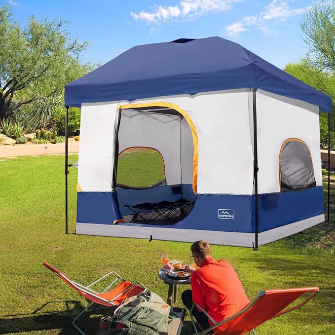 KAMPKEEPER Camping Inner Tent for Pop Up Canopy, Converts 10'x10' Straight Leg Canopy into Camping Tent–Fully Vented Roof(Top & Frame NOT Included) (Navy Blue, Classic)