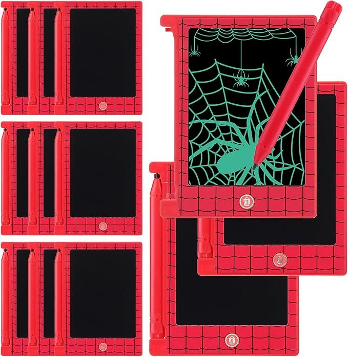 Nezyo 12 Pack Spider Web Party Favors, Mini LCD Writing Tablet for Kids, 4.6'' Spider Web Checked Board Drawing Tablet Erasable Reusable Electronic Drawing Pads for Birthday Supplies