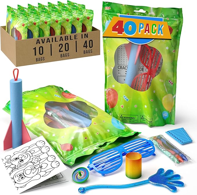 Crown Display Premade Goodie Bags for Kids Birthday Party Favor Bags 10 Premium Fun Pre Filled Party Favors for Kids Bag Goodie Bag Stuffers Fidget Toys & Small Toys goodie bags for Boys & Girls