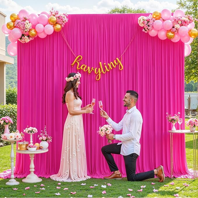 10ft x 7ft Hot Pink Backdrop Curtain for Parties Fuchsia Wrinkle Free Backdrop Drapes Panels for Baby Shower Birthday Photo Photography Polyester Fabric Background Decoration