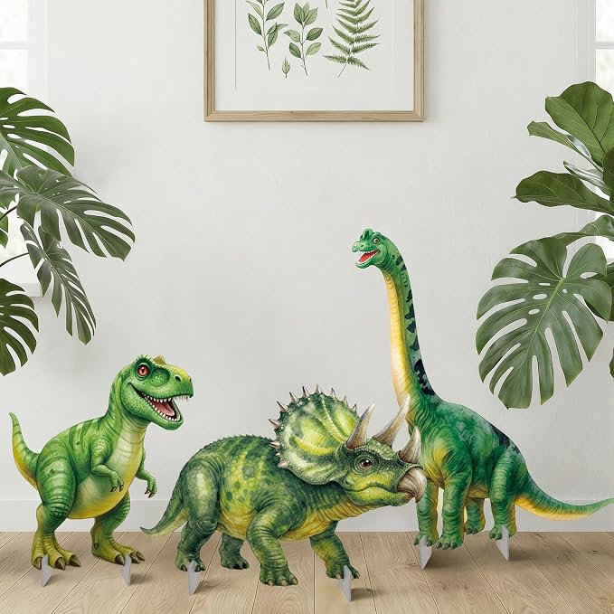Amyhill 3 Pcs Dinosaur Cardboard Cutout Standup Life Size Large Dinosaur Baby Shower Decorations, Dino Birthday Party Photo Backdrop Yard Sign for Jurassic Theme Jungle Safari Party Favors