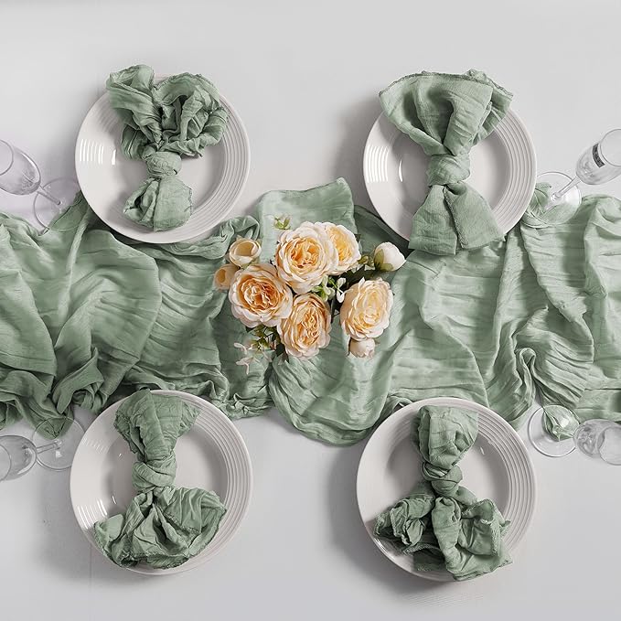 LZY 60 Pack Gauze Cheesecloth Napkins 20x20 Inch Dinner Cloth Napkins, Soft Boho Table Napkins Rustic Wrinkled Cheese Cloth Napkins Bulk for Wedding Party Baby Shower Event Decor (Sage Green)