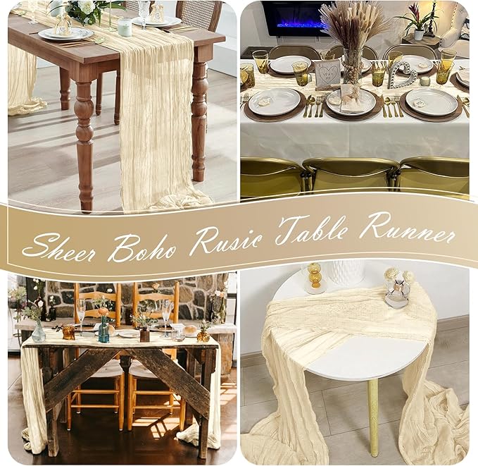 15 Pack Ivory Cheesecloth Table Runner 17 x 108 inch Cheese Cloth Table Runners 9ft Ivory Table Runner Rustic Romantic Sheer Gauze Runner for Wedding Party Baby Shower Table Decoration