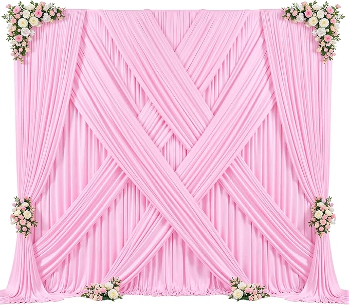 40ft x 10ft Pink Backdrop Curtain for Parties Light Pink Wrinkle Free Backdrop Drapes Panels for Baby Shower Wedding Birthday Photo Gender Reveal Photography Polyester Fabric Background Decoration