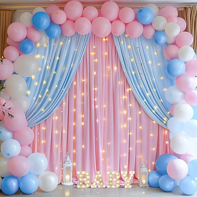 Pink Blue Backdrop Curtains for Gender Reveal Boy or Girl Parties Wrinkle Free Photo Curtains Backdrop Drapes Fabric Decoration for Birthday Party Baby Shower 5ft x 7ft,2 Panels