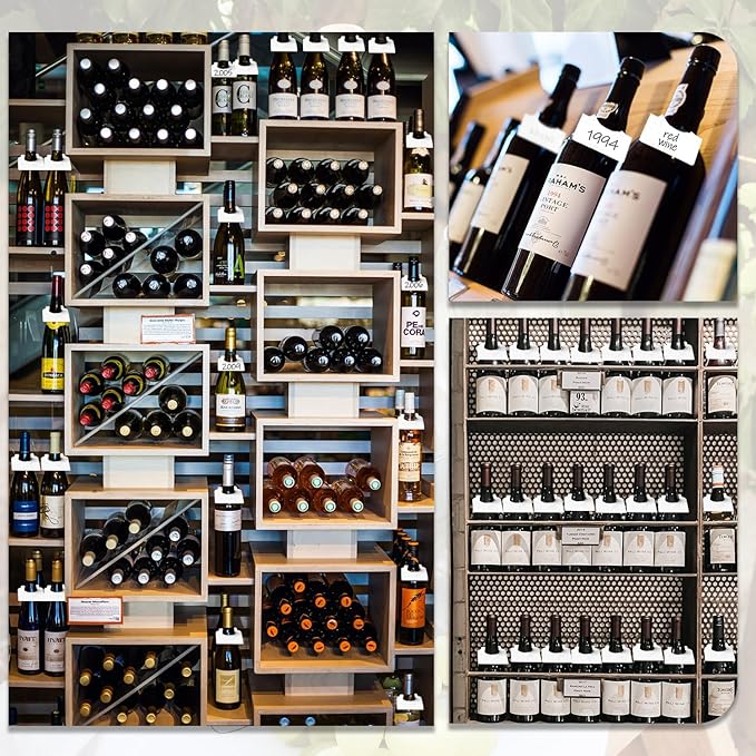 500 PCS Wine Bottle Tags for Cellar Collection, Wine Labels Plastic PVC Wine Hanging Labels Reusable Wine Tags for Bottles Name, Year, Tasting Notes Wine Racks Marker, Double Sided, White