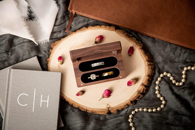 MUUJEE Ephesians 5:31 Quad Ring Box - Engraved Wooden Ring Case Box for Wedding Ceremony Ring Bearer Anniversary Birthday Valentines Gift Ideas