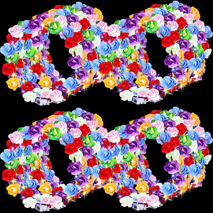 80 Pcs LED Flower Crown Headband Glow Floral Wreath Crown for Women Light Up Flower Headband Glow in the Dark Hair Accessories for Wedding Birthday Cosplay Beach Party Favor