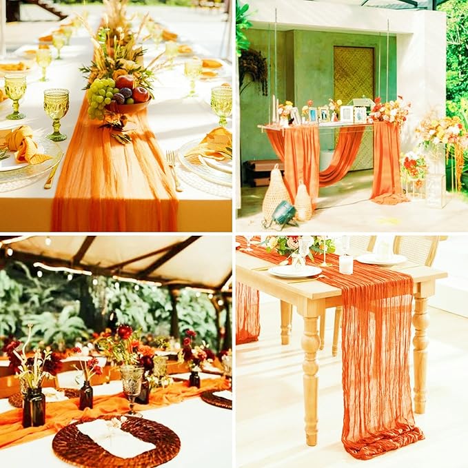 15 Pack Orange Cheesecloth Table Runner 10Ft Gauze Cheese Cloth Table Runner 35 x 120Inch Boho Table Runners Romantic Table Cover for Wedding Birthday Party Bridal Baby Shower Fall Table Decoration