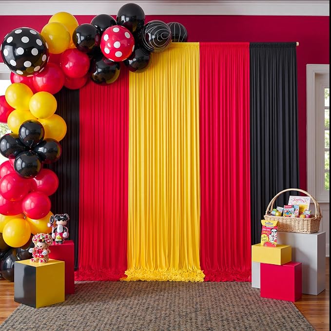 20ft x 10ft Wrinkle Free Red Backdrop Curtain for Parties, 4 Panels 5×10ft Silky Polyester Red Photo Backdrop Drapes Back Drop Cloth for Birthday Theme Party Wedding Photography Background