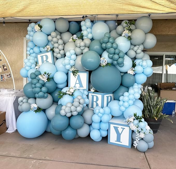 Double Dusty Blue Stuffed Balloons Different Size 115Pcs 5/10/12/18" Slate Blue Balloon Arch Garland kit for Birthday Baby Shower Bridal Shower Gender Reveal Wedding Theme Party