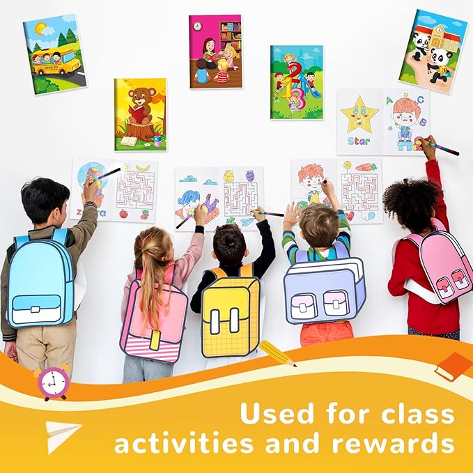 BenLouis 24 Preschool Kindergarten Mini Coloring Books Kids with 24 Stacking Crayons Graduation Party Favors Activity Books Bulk for Kids Birthday Return Goodie Bag Gift Stuffer Classroom Reward