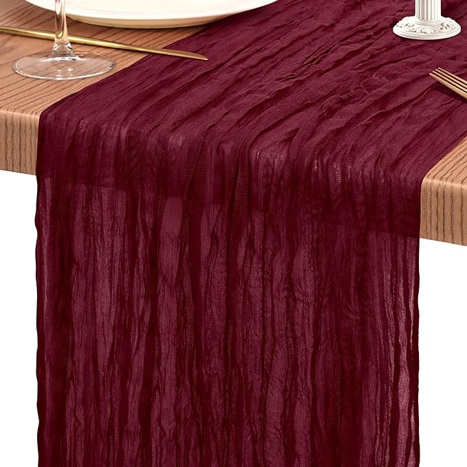 4 Pack Cheesecloth Table Runner 10FT Burgundy Red Table Runner Boho Gauze Cheese Cloth Table Runners Long Rustic Sheer Table Decorations for Wedding Party Baby Bridal Shower Birthday Holiday Home