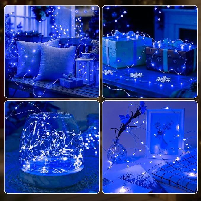 AIKEI 6 Pack LED Fairy Lights with Timer Battery Operated, Mini String Lights with Remote Waterproof 7ft 20 Led Firefly Starry Lighting for Wedding Party Bedroom Garden Christmas Decoration Blue