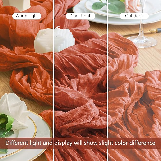 Wokceer Fall Table Runner Cheesecloth 10FT Boho Gauze Terracotta Cheese Cloth Table Runner Christmas Thanksgiving Rustic Sheer Runners for Baby Bridal Shower Wedding Easter