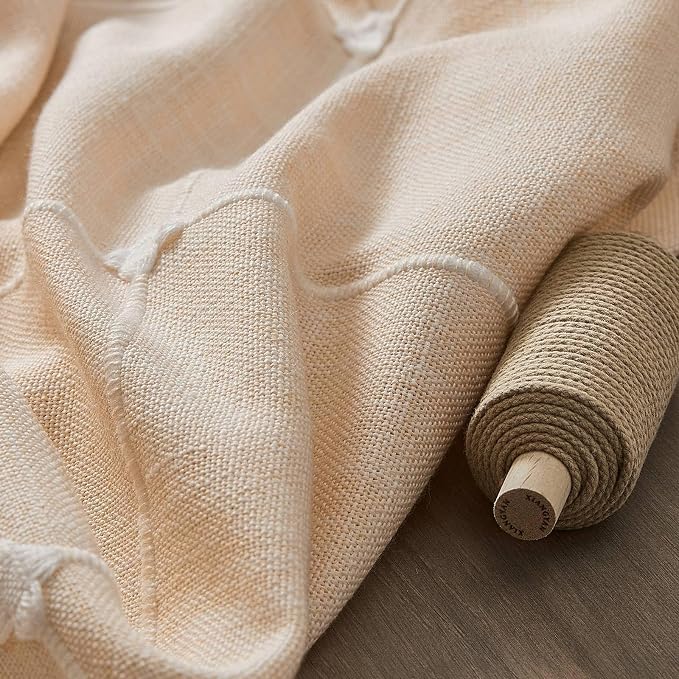 ZeeMart Grid Embroidered Hemmed Tablecloths, Cream 52x70 Inch, Farmhouse Style Heavy Weight Cotton Linen Cream Tablecloths, Boho Plaid Water Resistant Rectangle Table Cloth
