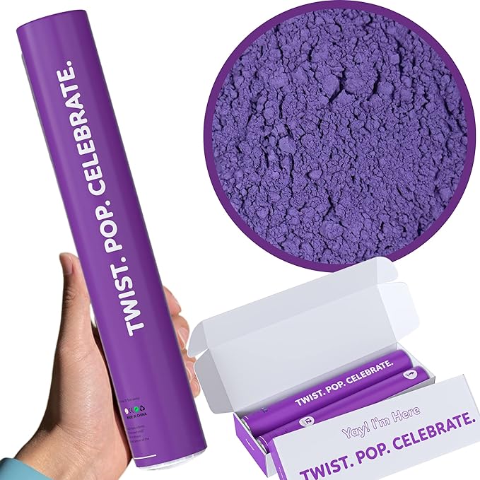 Purple Powder Cannons Smoke Bombs Biodegradable Poppers | 2 Pack | Launch 25 ft Far | 12 inch | Decorations For Photoshoots, Gender Reveal, Celebrations, Festivals, and Parties | TUR Party Supplies