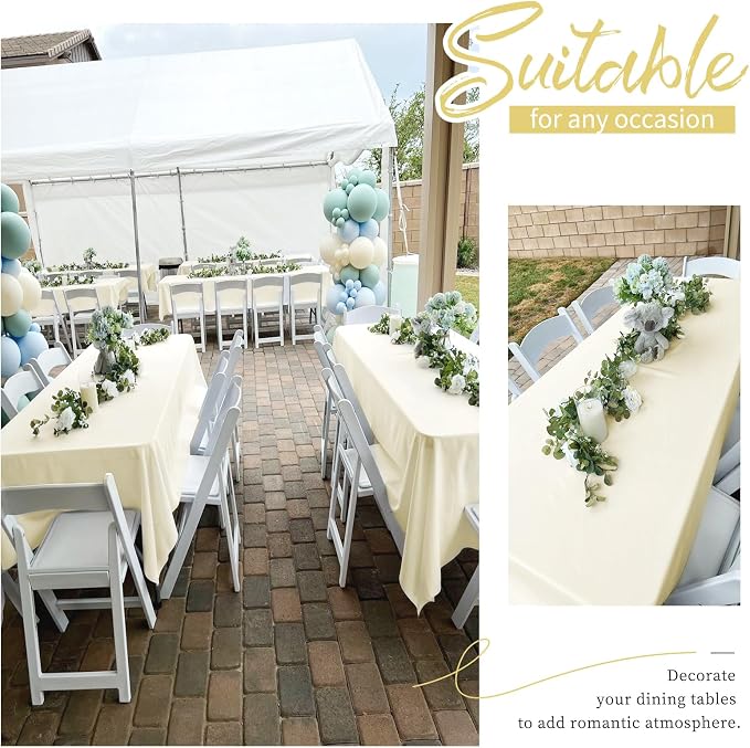 Showgeous 12 Pack Beige Rectangle Tablecloths, 60 x 126 Inch, Wrinkle Resistant, Washable Polyester, Perfect for 8 Foot Tables, Weddings, Parties, Banquets