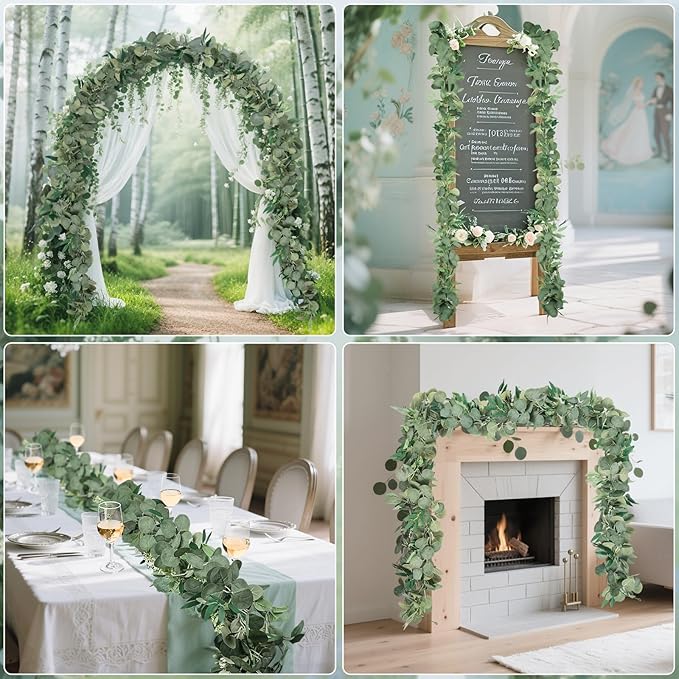 6Ft Eucalyptus Garland, Upgrade Bushy Artificial Greenery Garlands lvy Vines with Willow Leaves for Wedding Arch Home Party Table Runner Centerpiece Decor