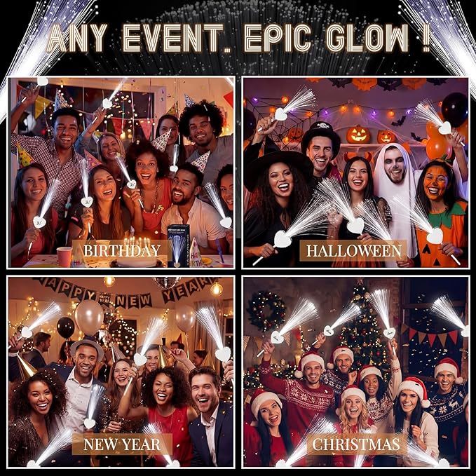 Tujoe 50 Pcs LED Wedding Sparklers Glow Sticks Heart Shape Long Fiber Optic Wands with 3 Light Modes for Send Off Reception Valentine Proposal Carnival Birthday Party Supplies Dance Floor Prop (White)