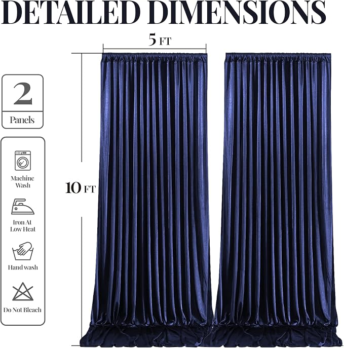 10x10 ft Navy Blue Glitter Backdrop Curtain for Parties, Wrinkle Free Glitter Photo Backdrop Drapes 2 Panels 5x10FT Shimmer Back Drop Cloth for Wedding Birthday Christmas Photography Background Decor