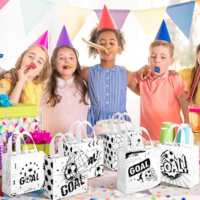 Sweetude 40 Pcs Soccer Gift Party Favor Bags with Handle, Non Woven Goodie Bags Birthday Favor for Birthday Baby Shower Packaging Supplies