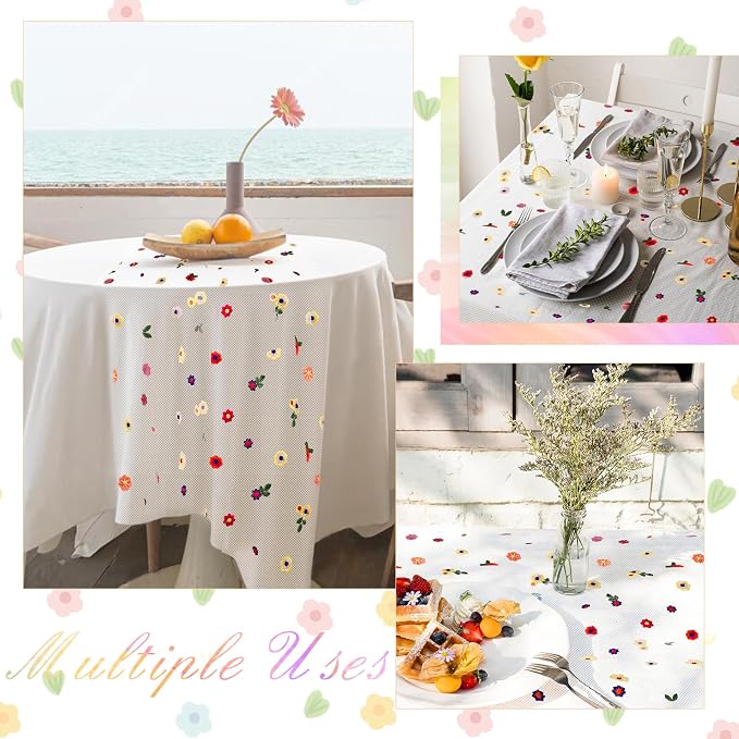 BINBE 1pcs Ivory Daisy Spring Table Runner Embroidery Gauze 10FT Florals Seasonal Tulle Holiday Birthday Kitchen Dining Table Decor for Home Party