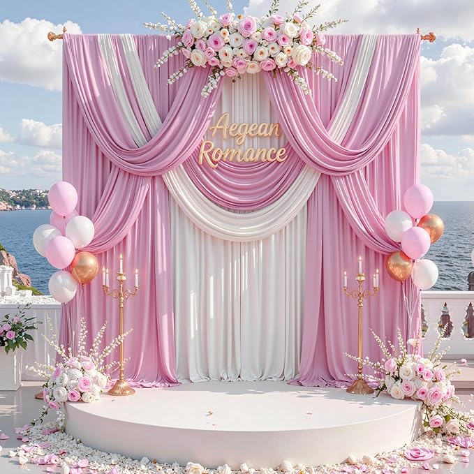 20 ft x 10 ft Wrinkle Free Baby Pink Backdrop Curtain for Parties, 4 Panels 5ftx10ft Polyester Photo Backdrop Drapes for Baby Shower Birthday Party Photography Wedding Backdrop Stand