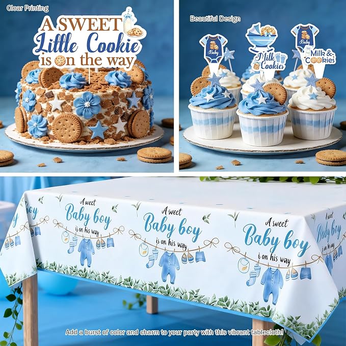 Costova Milk and Cookies Baby Shower Decorations, 123 PCs Cookie Baby Shower Party Supplies with A Sweet Little Cookie Is on the Way Backdrop, Balloon Garland, Cake Topper, Boxes