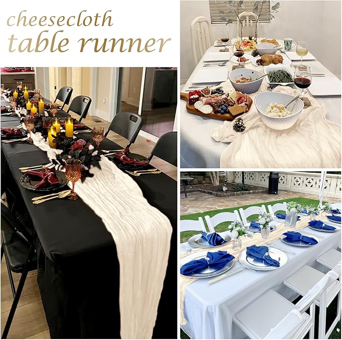 12 Pack Ivory Cheesecloth Table Runner 17 x 108 Inch Gauze Table Runner Fabric Semi Sheer Cheese Cloth Table Decor Bulk for Rustic Romantic Wedding Baby Shower Table Decoration